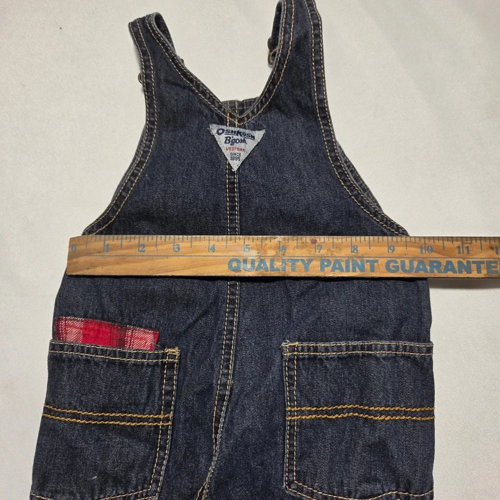 OshKosh‎ Bgosh Baby Boys Dark Denim Plaid Moose Patch Vestbak Overalls 9 Months